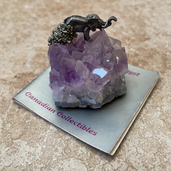 Pewter Elephant on Amethyst Rock Art Originals Hand Crafted by Romi Wolf Canada - Picture 16 of 16